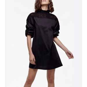 Daya By Zendaya Women Black Crochet Mock Neck A-Line Dress With Pockets Size S